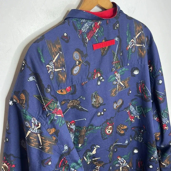 Vintage 80s Novelty Print Golf Tennis Crewneck Zip Up Boxy Bomber Jacket - Picture 9 of 14